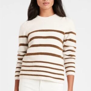 Banana Republic Women's Wool Alpaca Knit Sweater Ivory Brown Striped Size L Puff